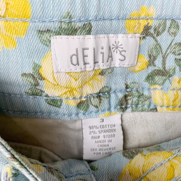 Delia’s Floral Jean Shorts Blue Yellow Flowers Denim Low Rise Junior's 3 - Picture 5 of 8